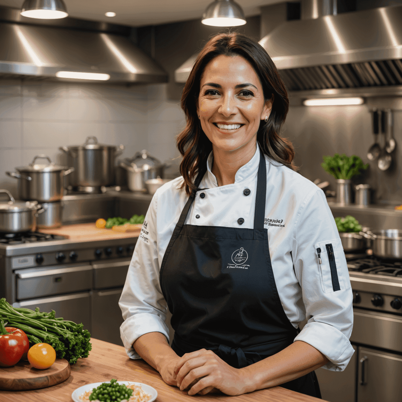 Foto de María González, chef principal de Lumizynsurge, sonriendo en una cocina moderna